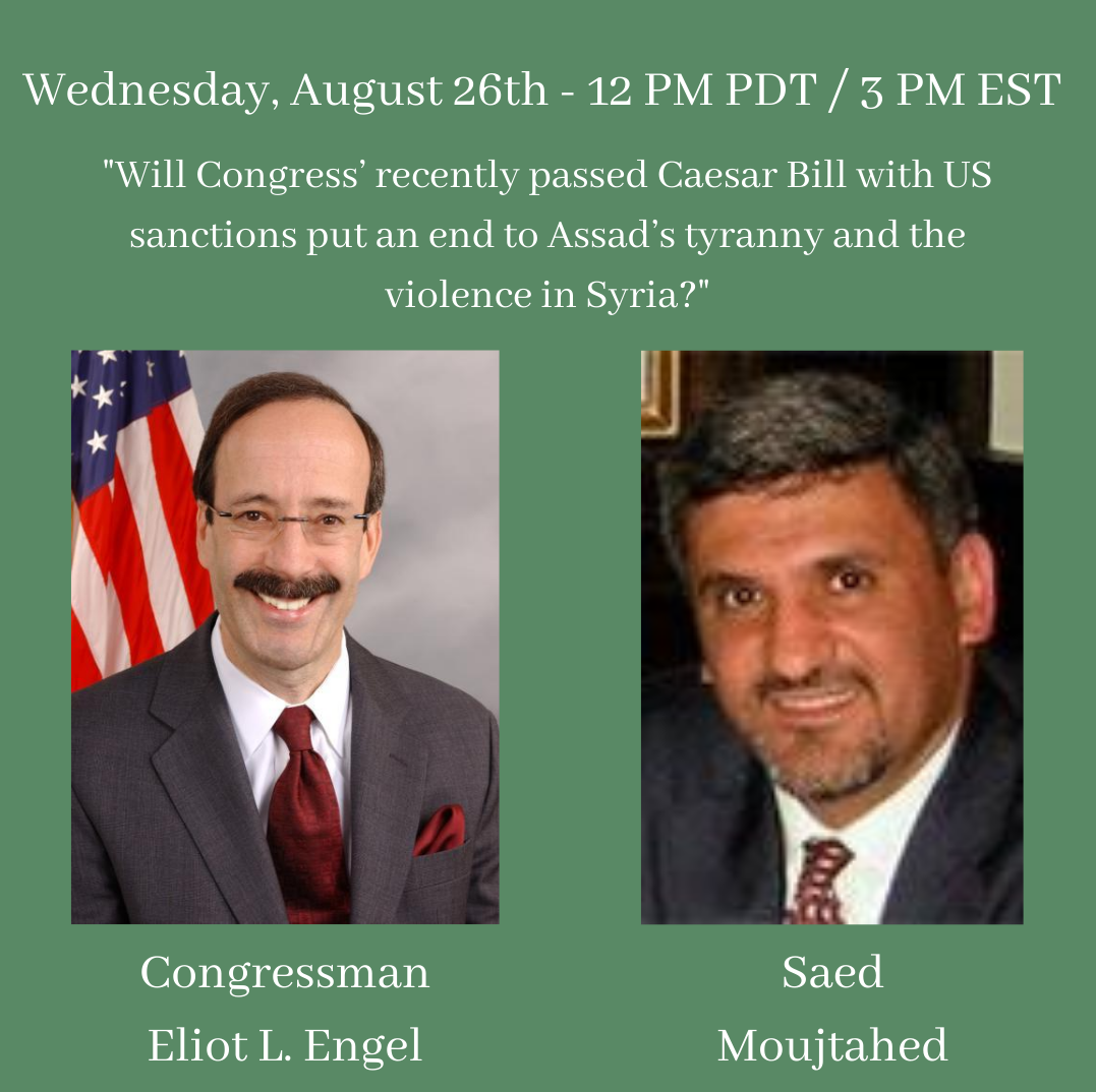 August 26th: “Will Congress' recently passed Caesar Bill with US sanctions put an end to Assad's tyranny and the violence in Syria?” - World Affairs Council of Orange County