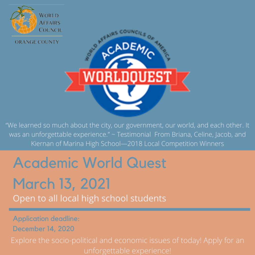March 13, 2021 Academic World Quest World Affairs Council of Orange