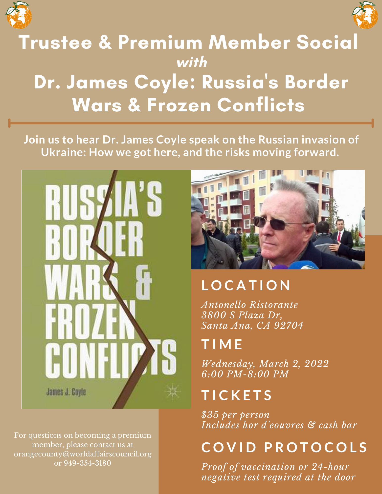 Trustee & Premium Member Social with Dr. James Coyle on the Russian Invasion of Ukraine: How We Got Here, and the Risks Moving Forward