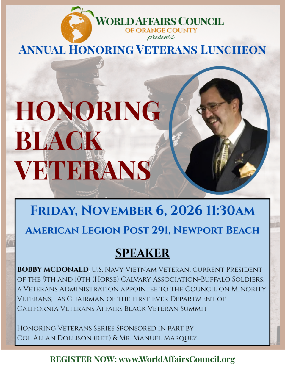 Flyer for November 6, 2026 Veterans Program